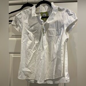 Short sleeve ruffle collar w/gold cufflink style closures new w/ tags needs iron